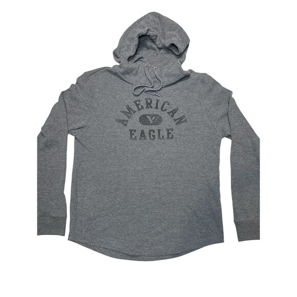 American Eagle Super Soft Graphic Thermal Hoodie Tee Gray Size Small Streetwear - Picture 1 of 7